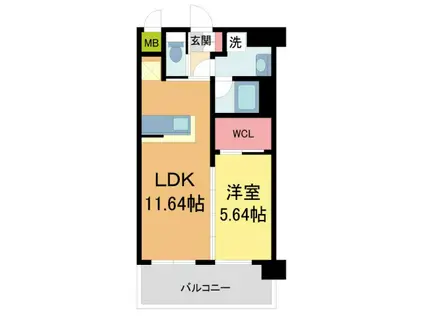 プレジオさくら夙川(1LDK/6階)の間取り写真