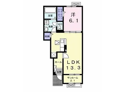 ルミエールB(1LDK/1階)の間取り写真