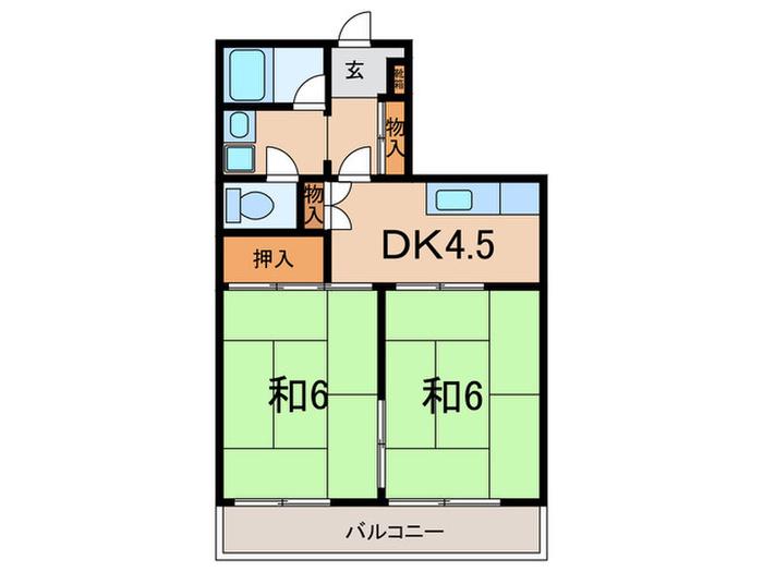 石町エメラルドハイツ(2DK/3階)の間取り写真