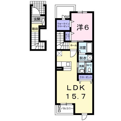 フロントリバー・サンIII(1LDK/2階)の間取り写真