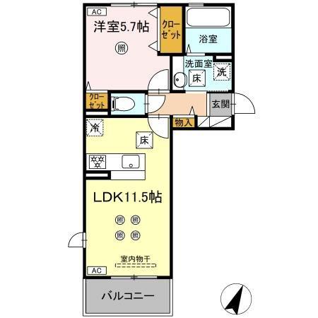 コンフォート武蔵(1LDK/1階)の間取り写真