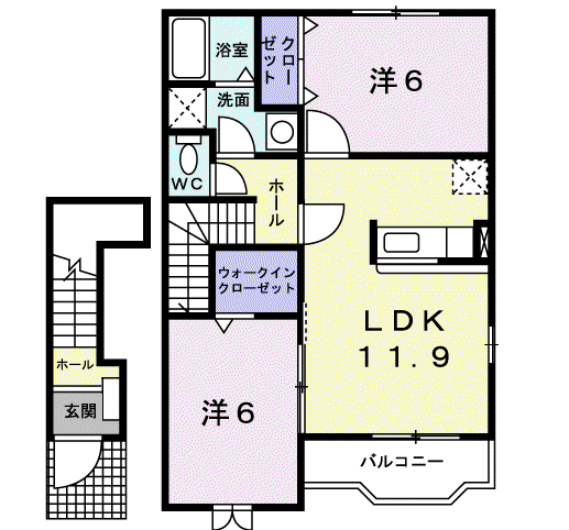 デルソーレB(2LDK/2階)の間取り写真