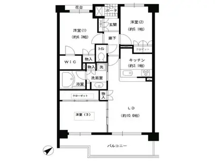 エスティメゾン巣鴨(3LDK/4階)の間取り写真