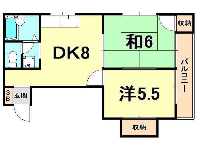菊水ハイツ1(2DK/1階)の間取り写真