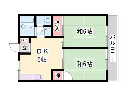 鍬田ハイツIII(2DK/2階)の間取り写真