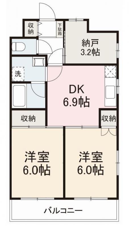 ロイヤルハイツ松島(2SDK/3階)の間取り写真