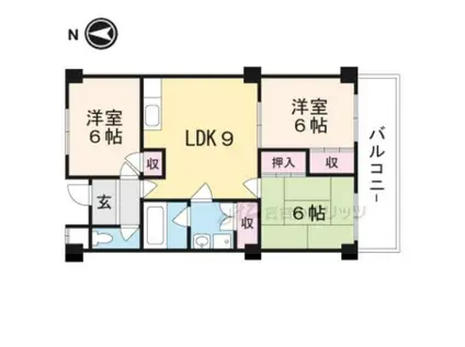 清涼ハイツ(3LDK/4階)の間取り写真