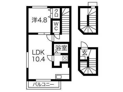 RIVB棟(1LDK/3階)の間取り写真
