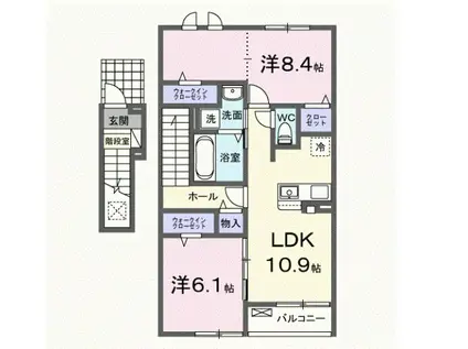 ラ・カーサ ドルチェ(2LDK/2階)の間取り写真