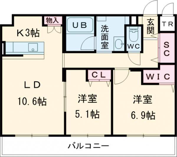 ジュノール千歳真々地(2LDK/5階)の間取り写真