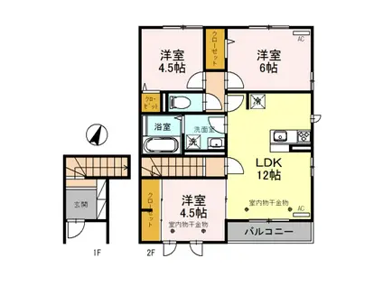 パーシモンフィールドA(3LDK/2階)の間取り写真