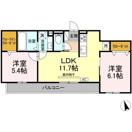 D-ROOM蘇原村雨町A棟(2LDK/2階)の間取り写真