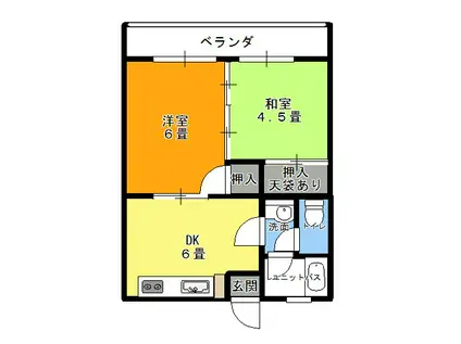 エステートサンヒル2(2DK/2階)の間取り写真