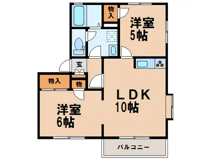 エバーグリーンB(2LDK/2階)の間取り写真