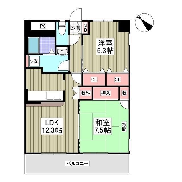 壽ビル(2LDK/6階)の間取り写真