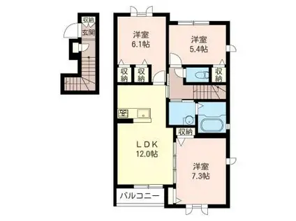 ルシェルブランD(3LDK/2階)の間取り写真