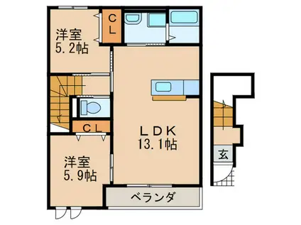 サニーアース(2LDK/2階)の間取り写真