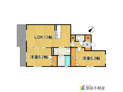 グランドールA棟(2LDK/2階)の間取り写真