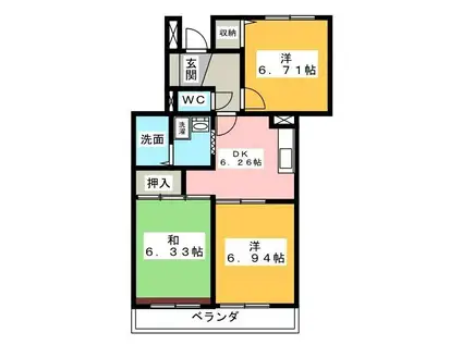 TORANO城西(2LDK/3階)の間取り写真