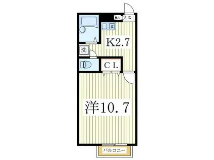 アムール江戸川台(1K/2階)の間取り写真