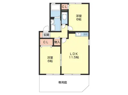 ラフィーネ西浜(2LDK/1階)の間取り写真