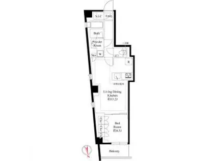 343レジデンス西麻布(1LDK/3階)の間取り写真