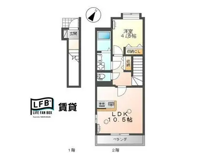 CHERRY・BLOSSOMII(1LDK/2階)の間取り写真