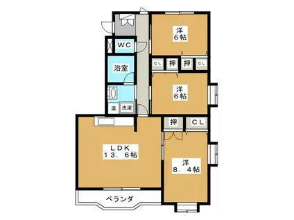 ファミール二子(3LDK/2階)の間取り写真