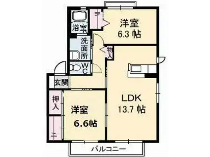 グリーンハイツ木太 D(2LDK/2階)の間取り写真