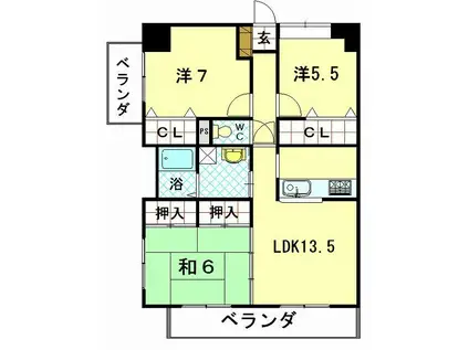 パインパレス(3LDK/6階)の間取り写真