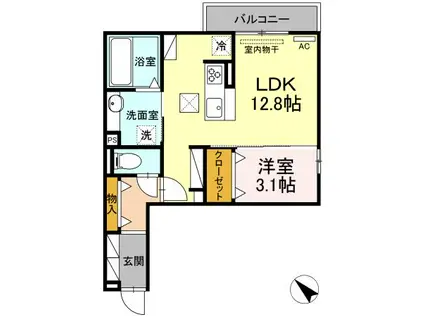 D-ROOM茶屋(1LDK/1階)の間取り写真