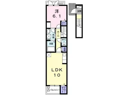 オリゾン II(1LDK/2階)の間取り写真