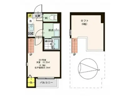 ハーモニーテラス旭丘堤III(1K/2階)の間取り写真