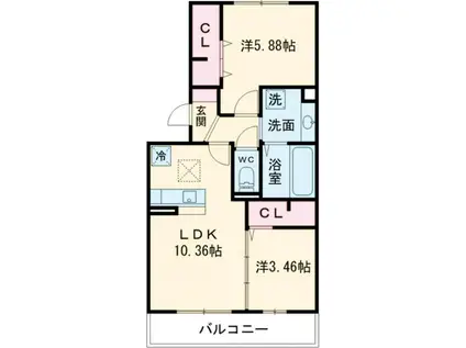 メルベーユII(2LDK/1階)の間取り写真