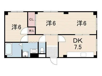 ロダン塚口(3DK/1階)の間取り写真
