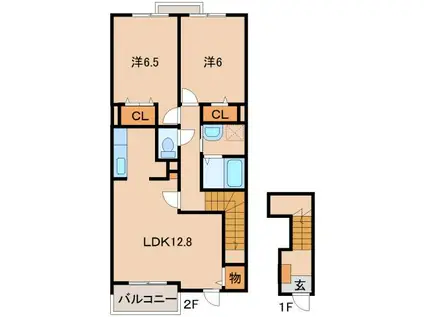 カーサ・ソレイユB(2LDK/2階)の間取り写真