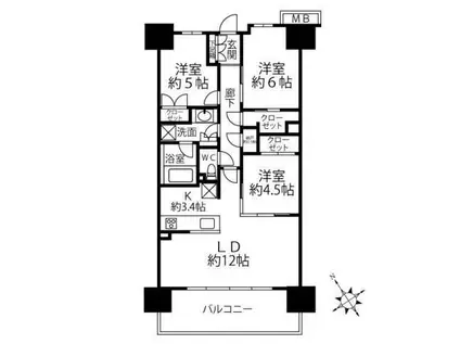 海老名ザレジデンス(3LDK/7階)の間取り写真