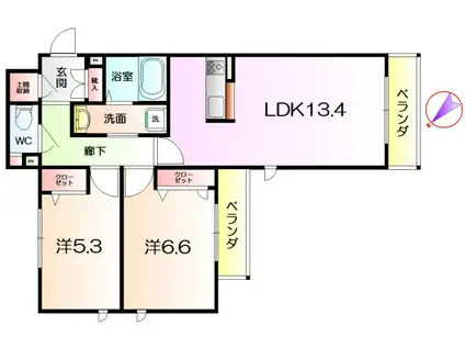 シャーメゾンけやき通(2LDK/2階)の間取り写真