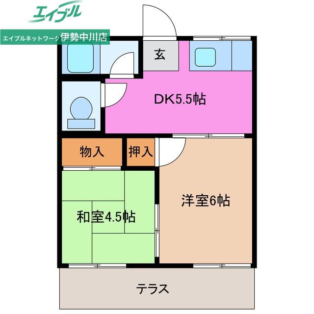 コーポ一本松(2DK/1階)の間取り写真