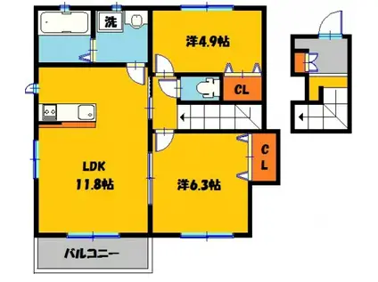 エルヴィータα B(2LDK/2階)の間取り写真