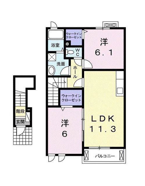プリムローズ壱番館(2LDK/2階)の間取り写真
