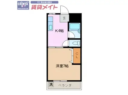 アムール(1K/2階)の間取り写真