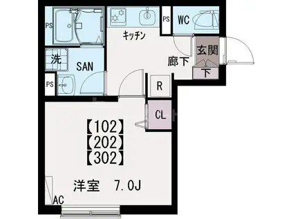 IXO 栗原(1K/1階)の間取り写真