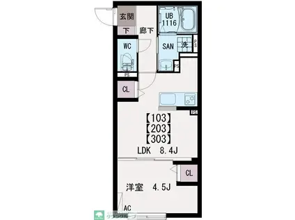 イクシオ入谷(1LDK/3階)の間取り写真