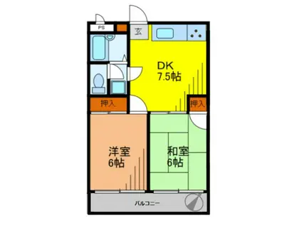 パールハイム小手指(2DK/2階)の間取り写真