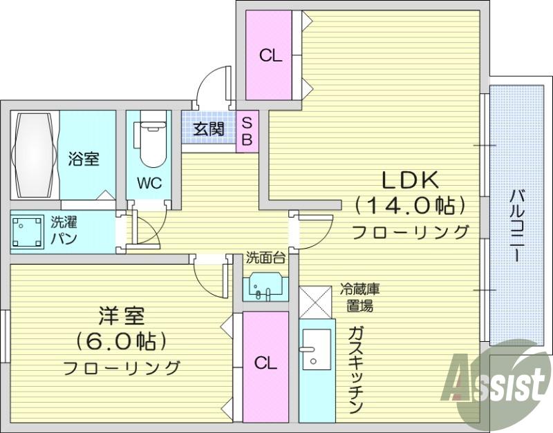 リブレスト鈎取 Ⅲ(1LDK/1階)の間取り写真