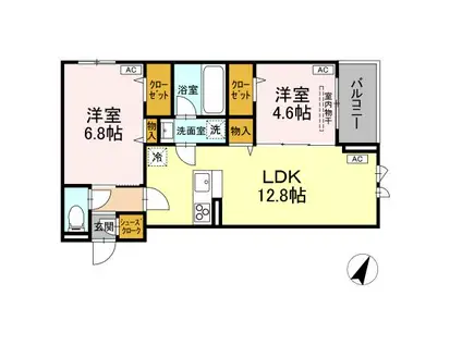 アセット-コート立川上砂町5丁目 A棟(2LDK/3階)の間取り写真