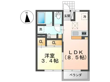 D-ROOM渡利(1LDK/2階)の間取り写真