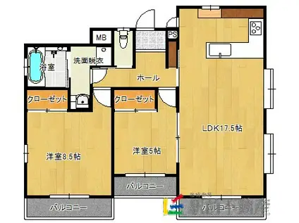 サクスィード花畑(2LDK/2階)の間取り写真