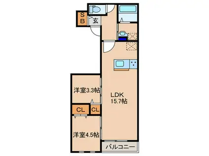 MOON HILLS 上汐(2LDK/2階)の間取り写真